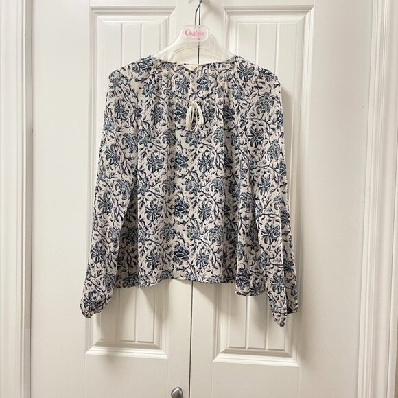 Aeropostale Floral Boho Tie Blouse Cream Navy - M - Picture 1 of 13